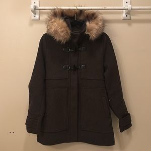 CoffeeShop Size M Brown Wool Faux Fur Hooded Coat